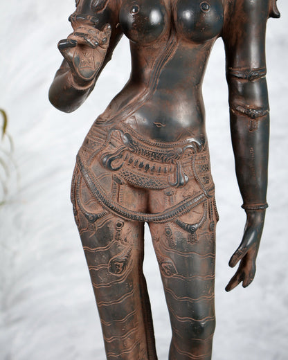 Pure Brass Parvati Bhoga Shakti Uma Devi Standing Sculpture – 27" Height, Chola Style - Budhshiv.com
