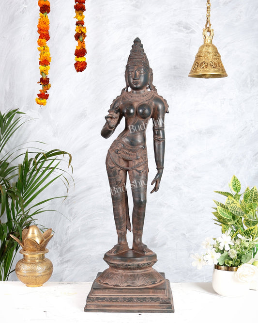 Pure Brass Parvati Bhoga Shakti Uma Devi Standing Sculpture – 27" Height, Chola Style - Budhshiv.com
