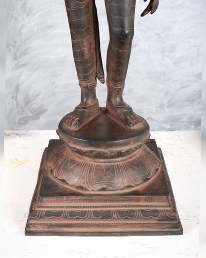 Pure Brass Parvati Bhoga Shakti Uma Devi Standing Sculpture – 27" Height, Chola Style - Budhshiv.com
