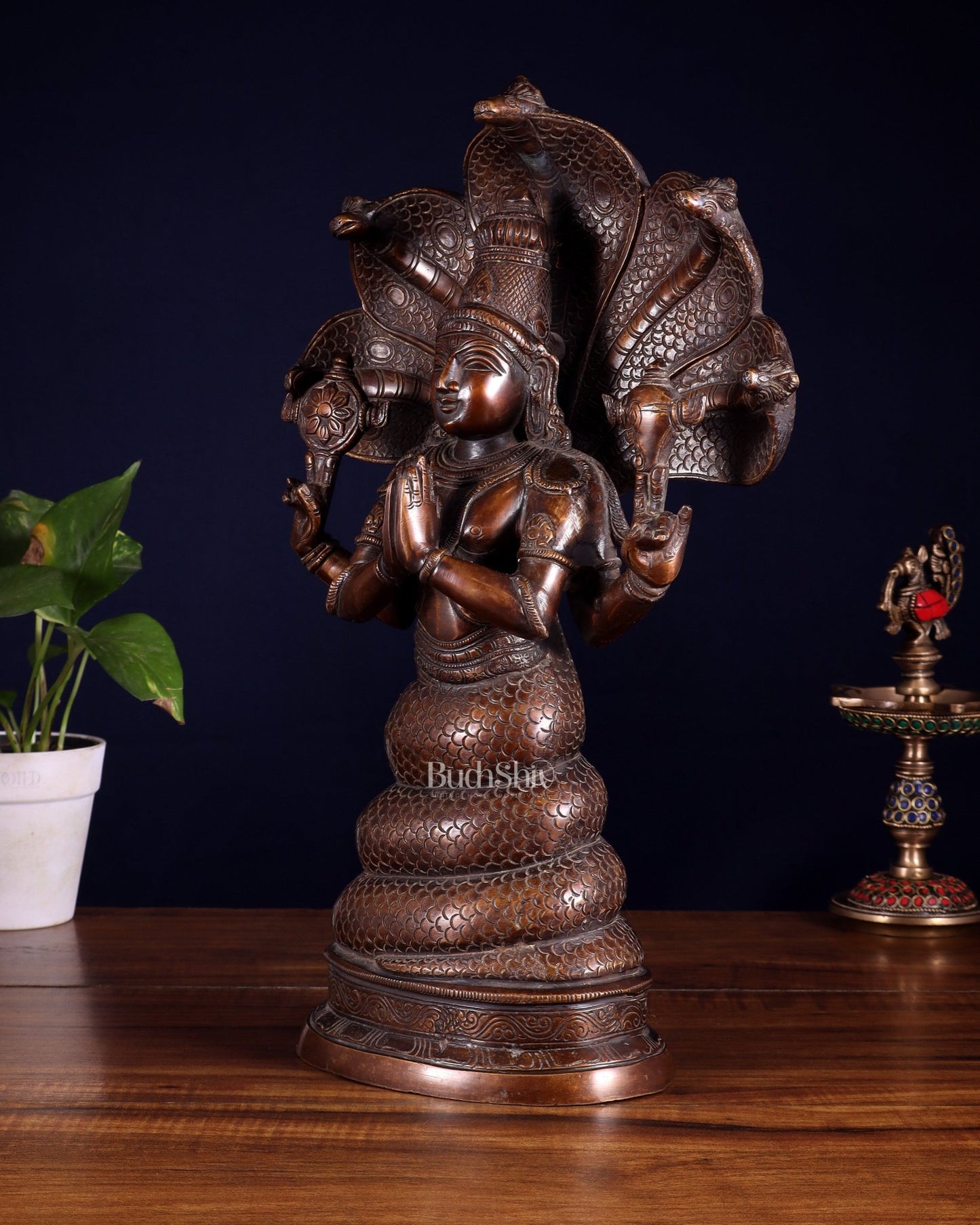 Pure Brass Patanjali Statue 15" antique brown tone - Budhshiv.com