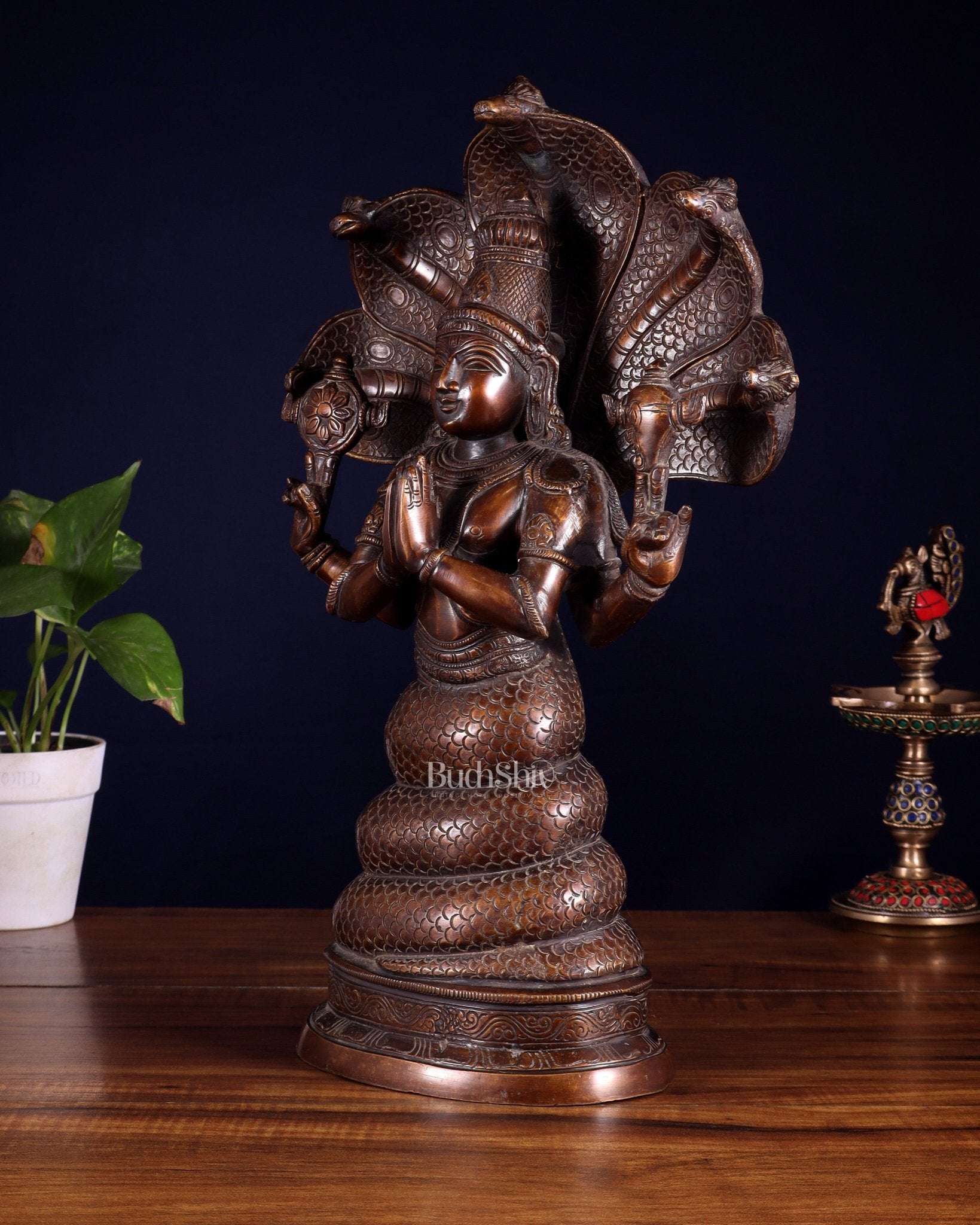 Pure Brass Patanjali Statue 15" antique brown tone - Budhshiv.com