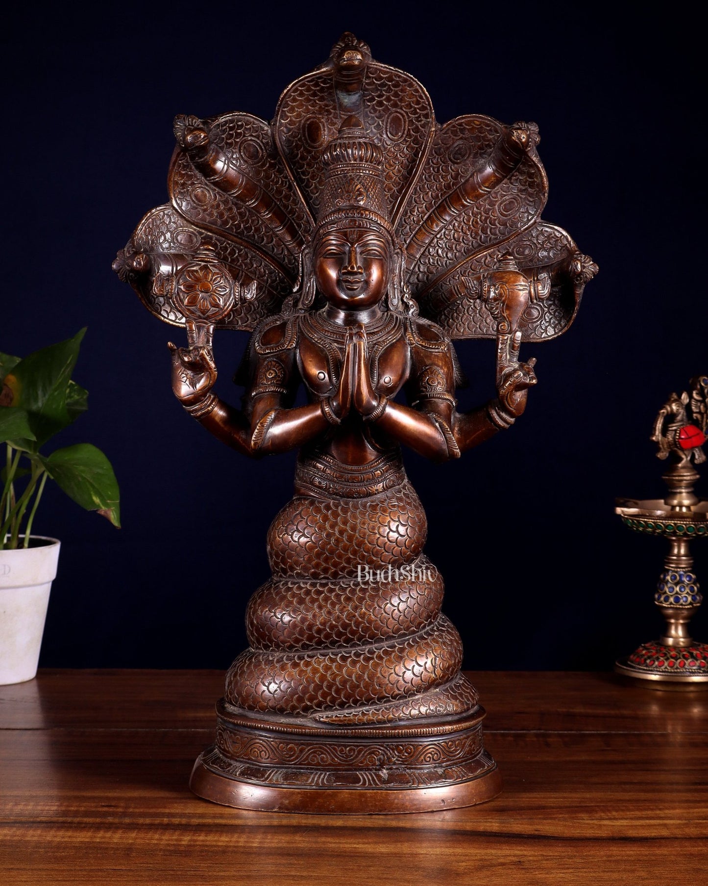 Pure Brass Patanjali Statue 15" antique brown tone - Budhshiv.com