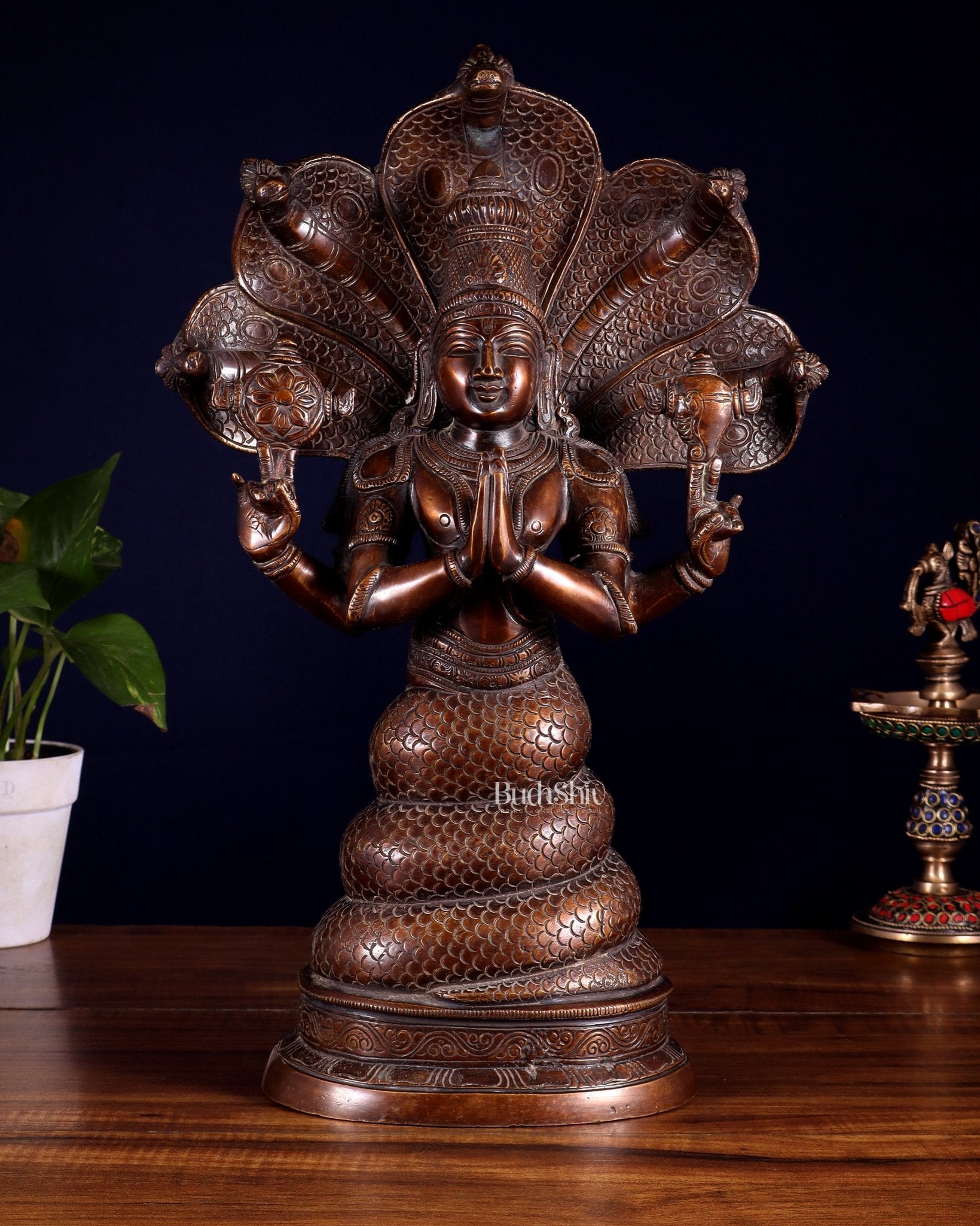 Pure Brass Patanjali Statue 15" antique brown tone - Budhshiv.com