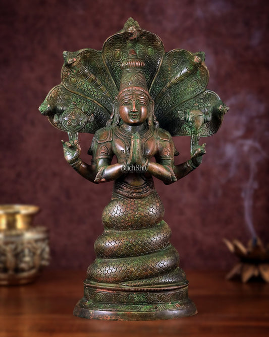 Pure Brass Patanjali Statue 15" green patina - Budhshiv.com