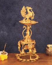 Pure Brass Peacock Annam Pakshi Oil Lamp - 24" - Budhshiv.com