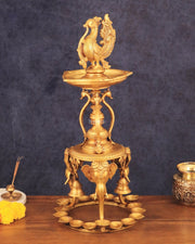 Pure Brass Peacock Annam Pakshi Oil Lamp - 24" - Budhshiv.com