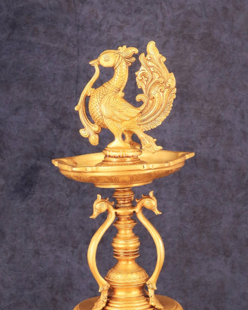 Pure Brass Peacock Annam Pakshi Oil Lamp - 24" - Budhshiv.com