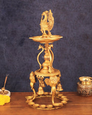 Pure Brass Peacock Annam Pakshi Oil Lamp - 24" - Budhshiv.com