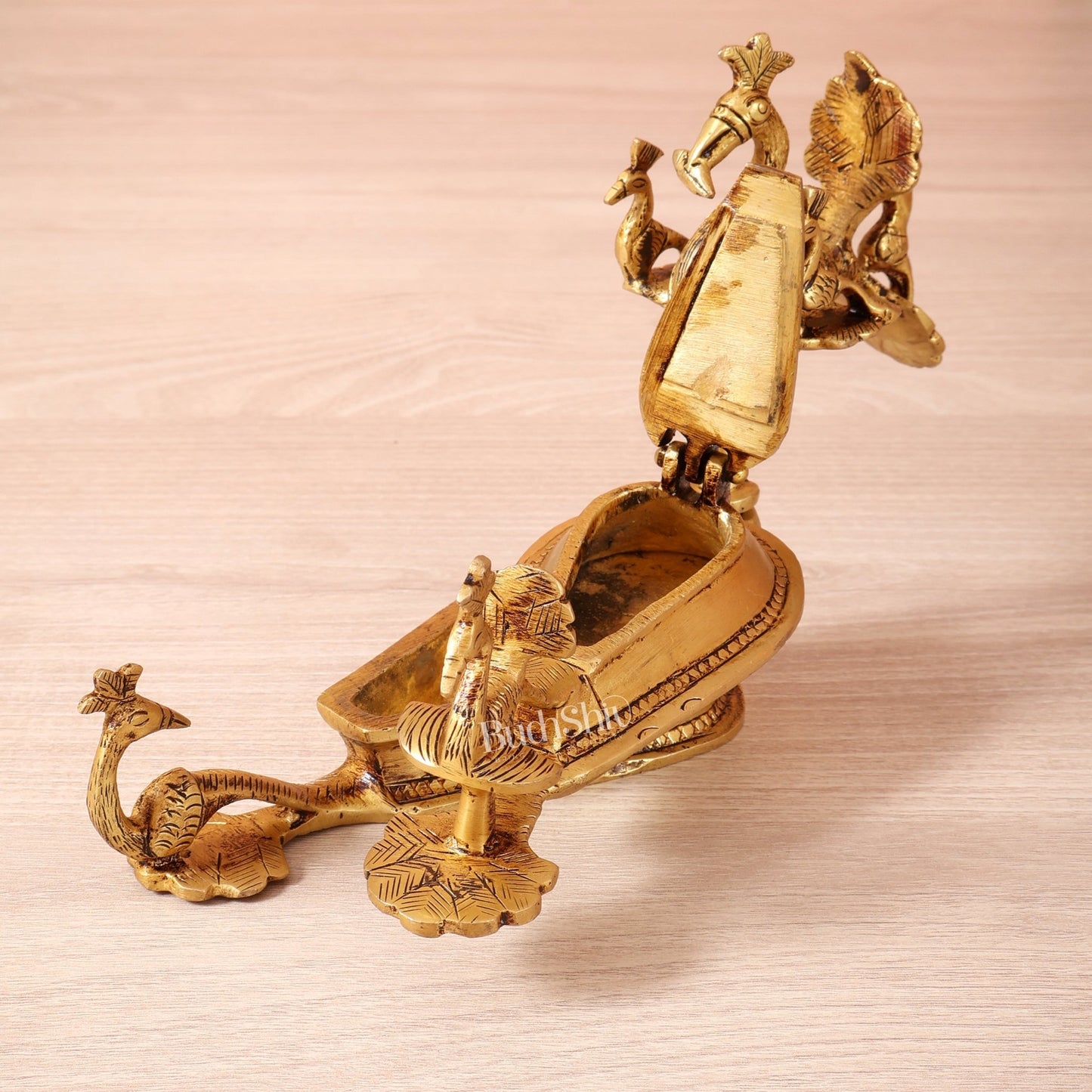 Pure Brass Peacock Kumkum Sindoor Box – Auspicious Traditional Pooja Accessory (7 Inch) - Budhshiv.com