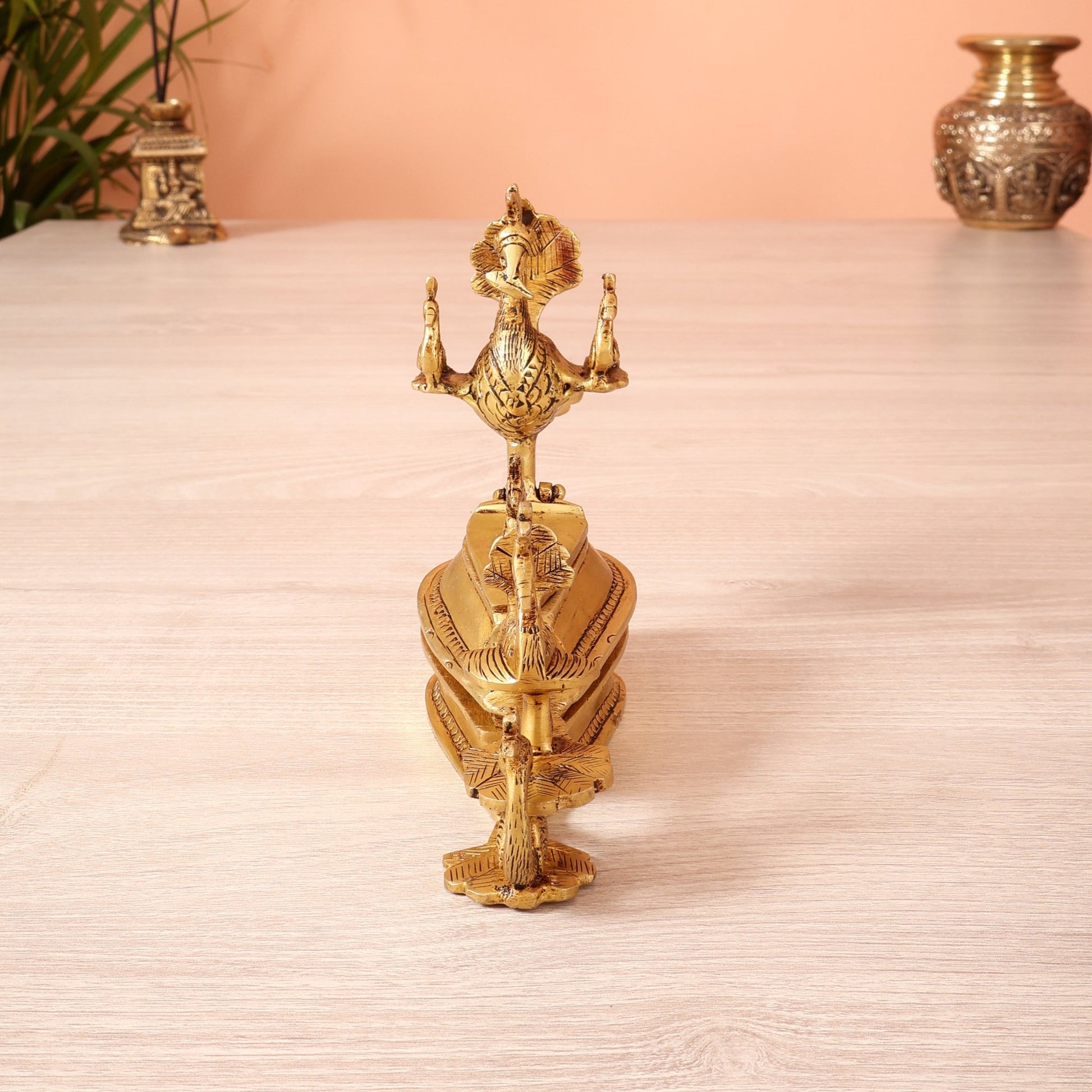 Pure Brass Peacock Kumkum Sindoor Box – Auspicious Traditional Pooja Accessory (7 Inch) - Budhshiv.com