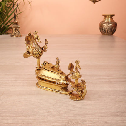 Pure Brass Peacock Kumkum Sindoor Box – Auspicious Traditional Pooja Accessory (7 Inch) - Budhshiv.com