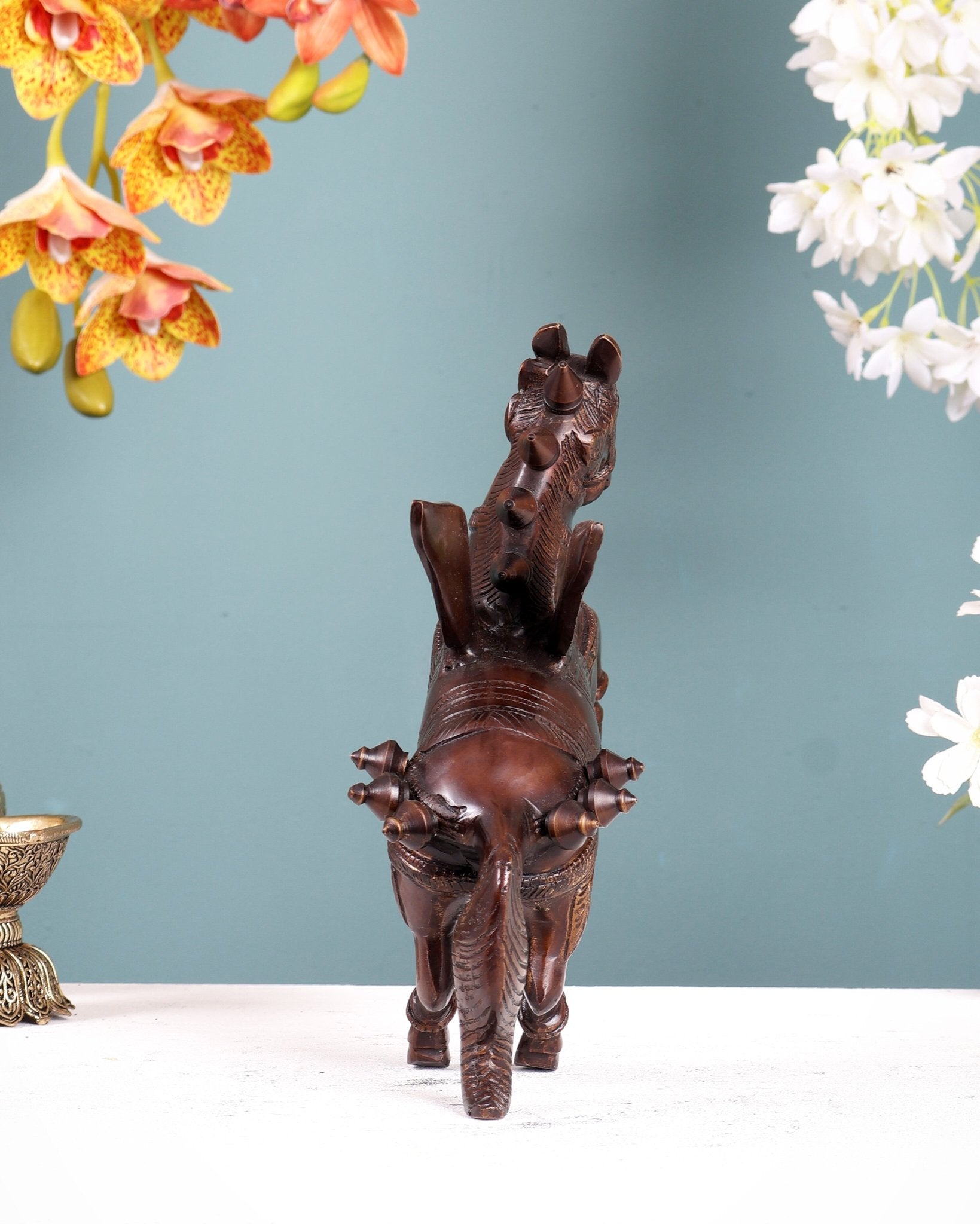 Pure Brass Pegasus Flying Horse Statue with Wings | Elegant Showpiece - 9 Inches copper tone - Budhshiv.com