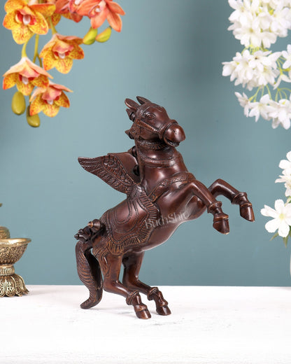 Pure Brass Pegasus Flying Horse Statue with Wings | Elegant Showpiece - 9 Inches copper tone - Budhshiv.com