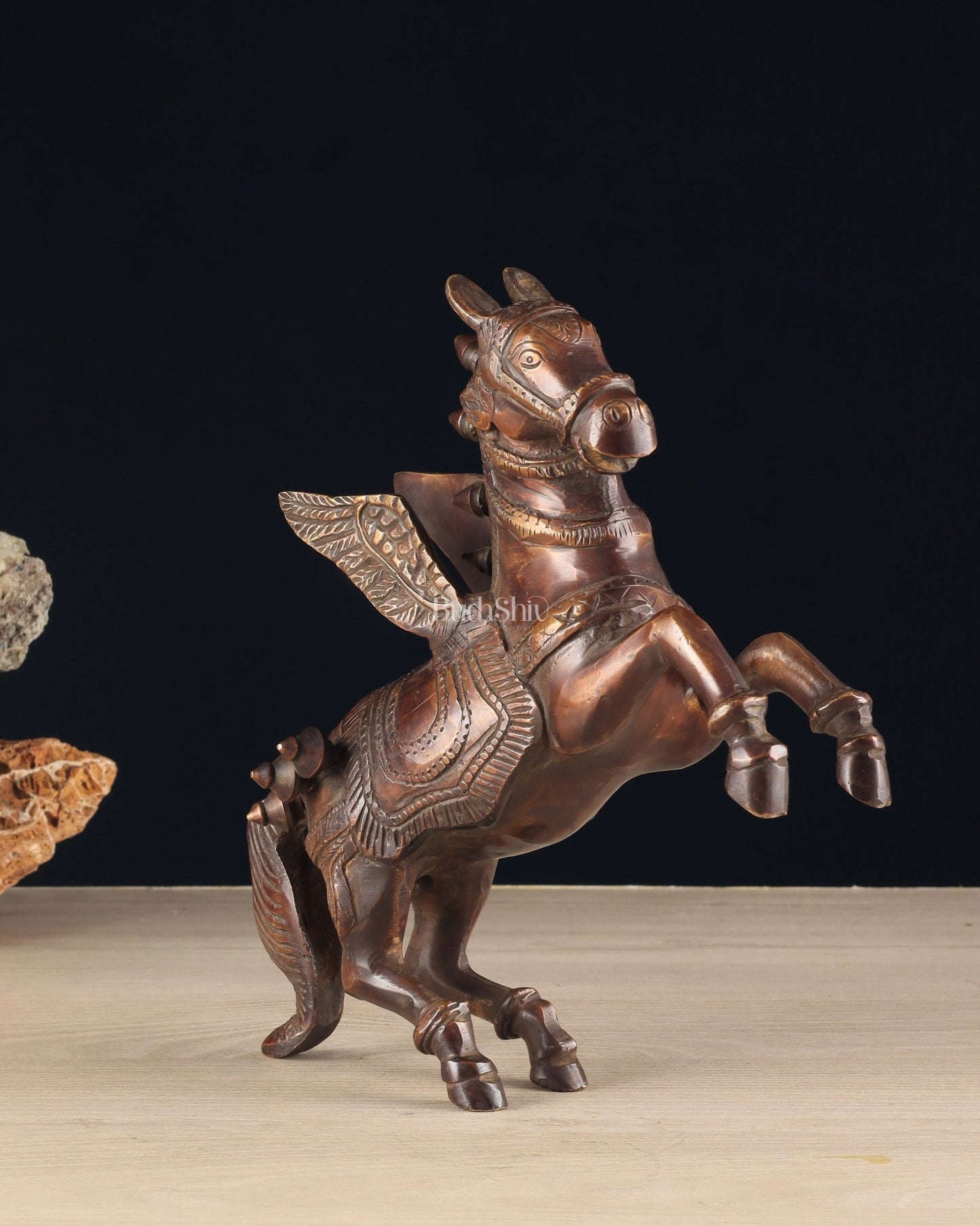 Pure Brass Pegasus Flying Horse Statue with Wings | Elegant Showpiece - 9 Inches copper tone - Budhshiv.com