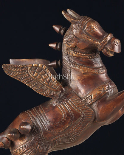 Pure Brass Pegasus Flying Horse Statue with Wings | Elegant Showpiece - 9 Inches copper tone - Budhshiv.com