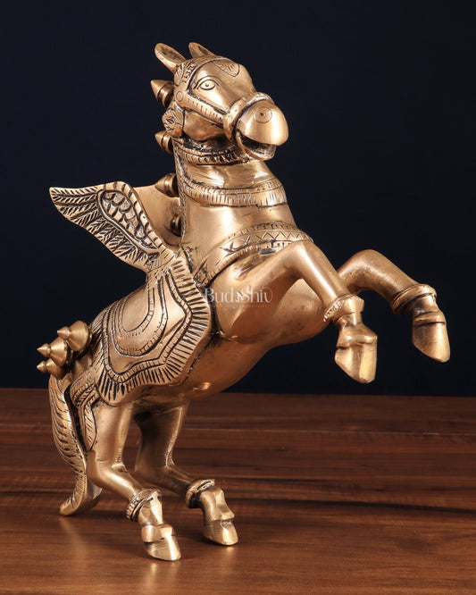 Pure Brass Pegasus Flying Horse Statue with Wings | Elegant Showpiece - 9 Inches matte tone - Budhshiv.com