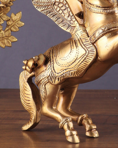 Pure Brass Pegasus Flying Horse Statue with Wings | Elegant Showpiece - 9 Inches - Budhshiv.com