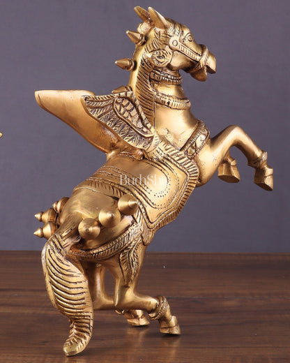 Pure Brass Pegasus Flying Horse Statue with Wings | Elegant Showpiece - 9 Inches - Budhshiv.com