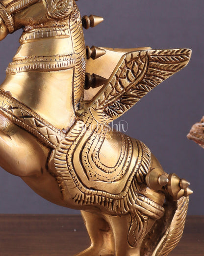 Pure Brass Pegasus Flying Horse Statue with Wings | Elegant Showpiece - 9 Inches - Budhshiv.com