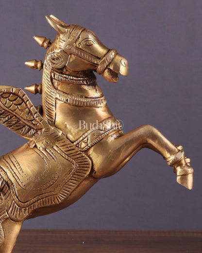 Pure Brass Pegasus Flying Horse Statue with Wings | Elegant Showpiece - 9 Inches - Budhshiv.com