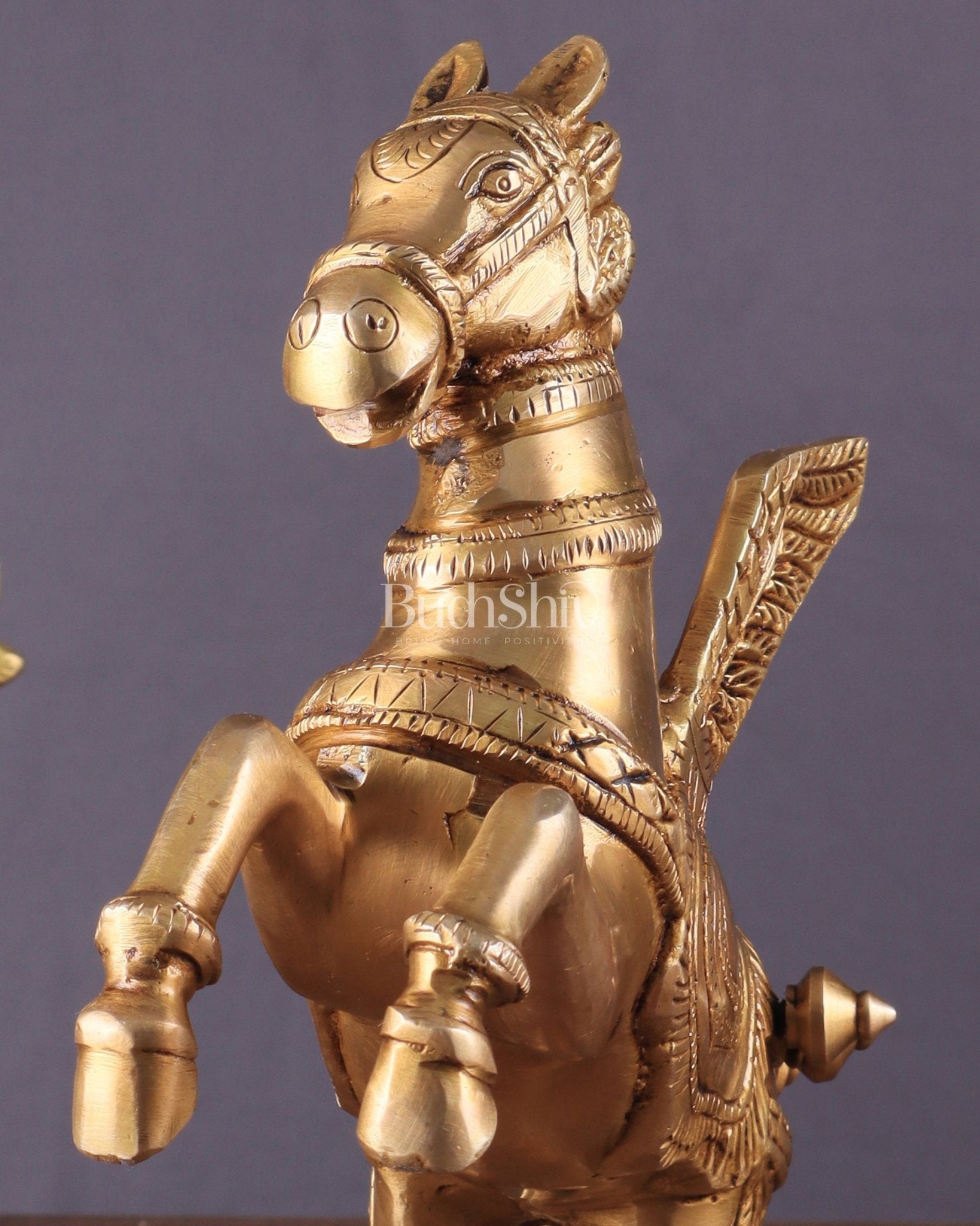 Pure Brass Pegasus Flying Horse Statue with Wings | Elegant Showpiece - 9 Inches - Budhshiv.com