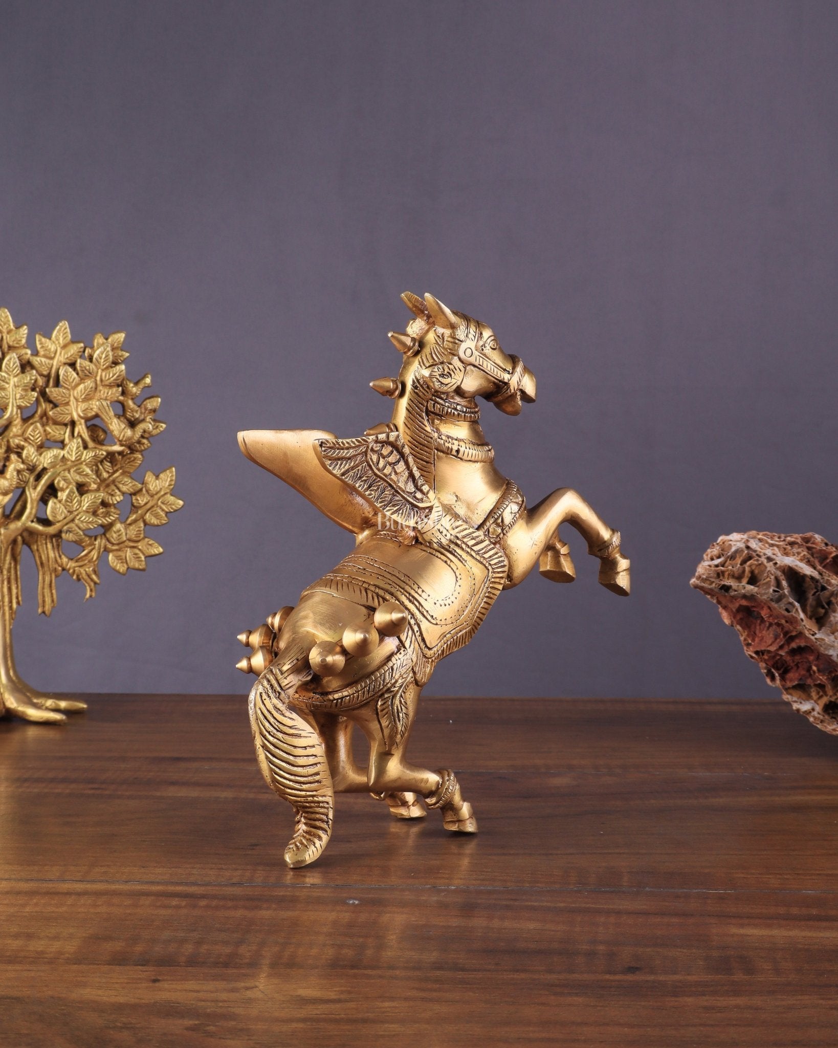 Pure Brass Pegasus Flying Horse Statue with Wings | Elegant Showpiece - 9 Inches - Budhshiv.com