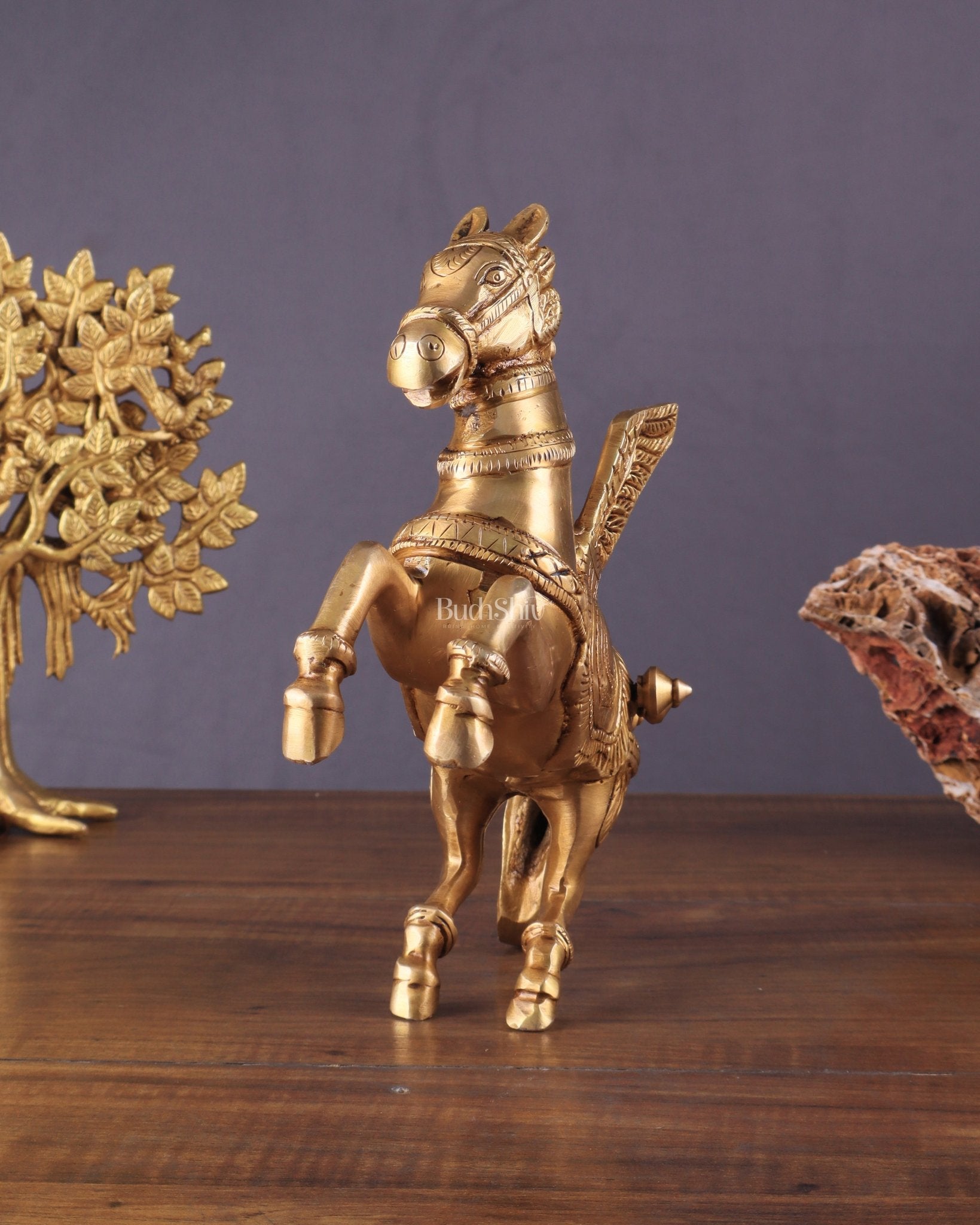 Pure Brass Pegasus Flying Horse Statue with Wings | Elegant Showpiece - 9 Inches - Budhshiv.com