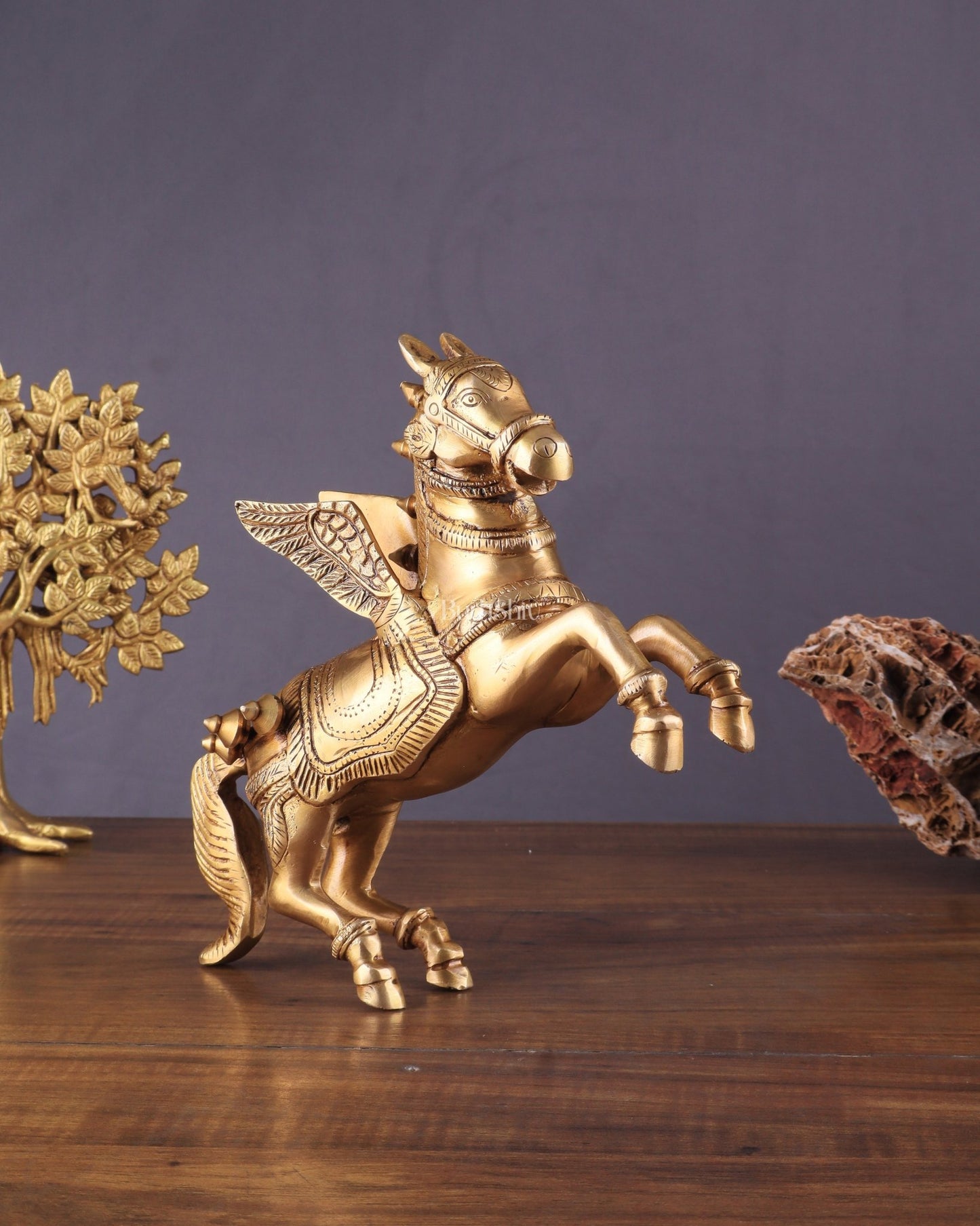 Pure Brass Pegasus Flying Horse Statue with Wings | Elegant Showpiece - 9 Inches - Budhshiv.com