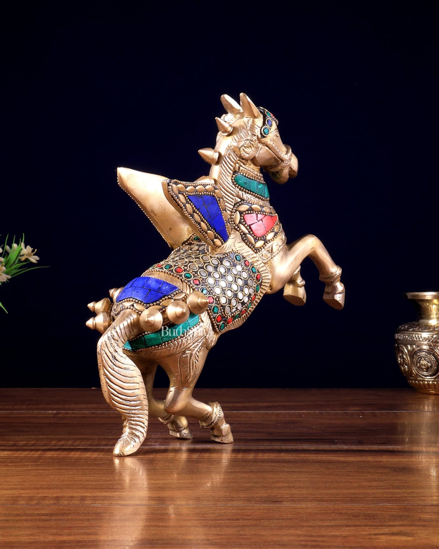 Pure Brass Pegasus Flying Horse Statue with Wings | multicolour Showpiece - 9 Inches - Budhshiv.com