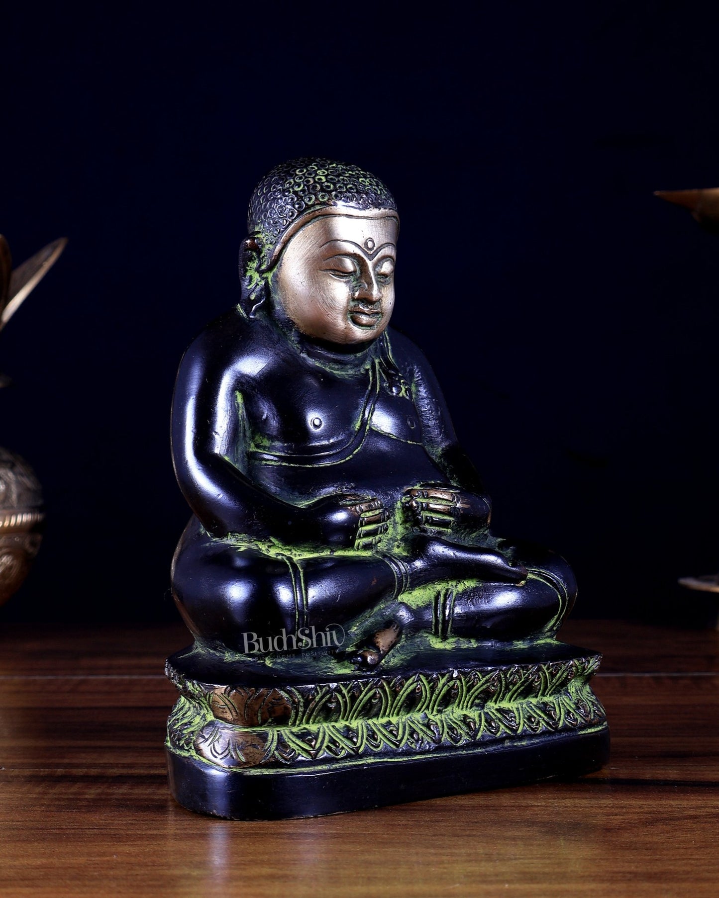 Pure Brass Phra Sangkachai Statue – Black & Green - Budhshiv.com