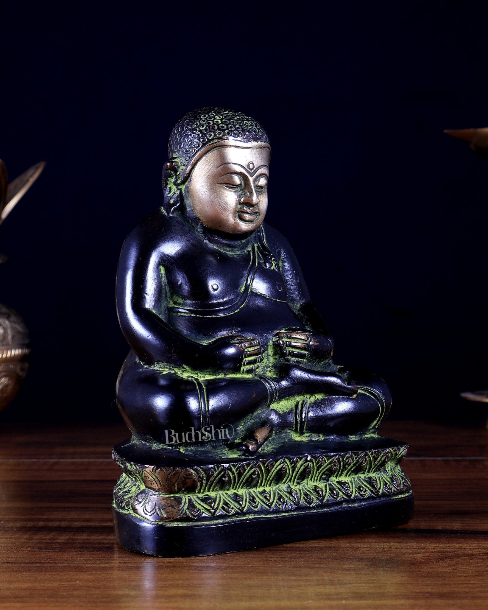 Pure Brass Phra Sangkachai Statue – Black & Green - Budhshiv.com