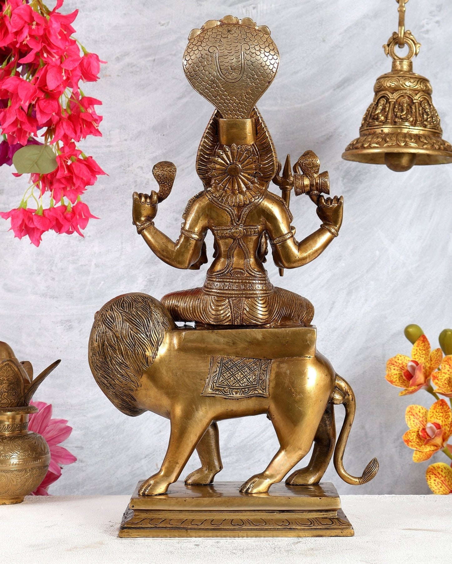Pure Brass Pratyangira Devi Bhadrakali Statue - 19 inch antique tone - Budhshiv.com
