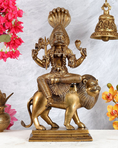 Pure Brass Pratyangira Devi Bhadrakali Statue - 19 inch antique tone - Budhshiv.com