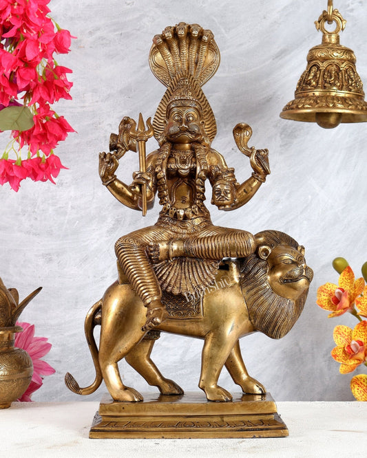 Pure Brass Pratyangira Devi Bhadrakali Statue - 19 inch antique tone - Budhshiv.com