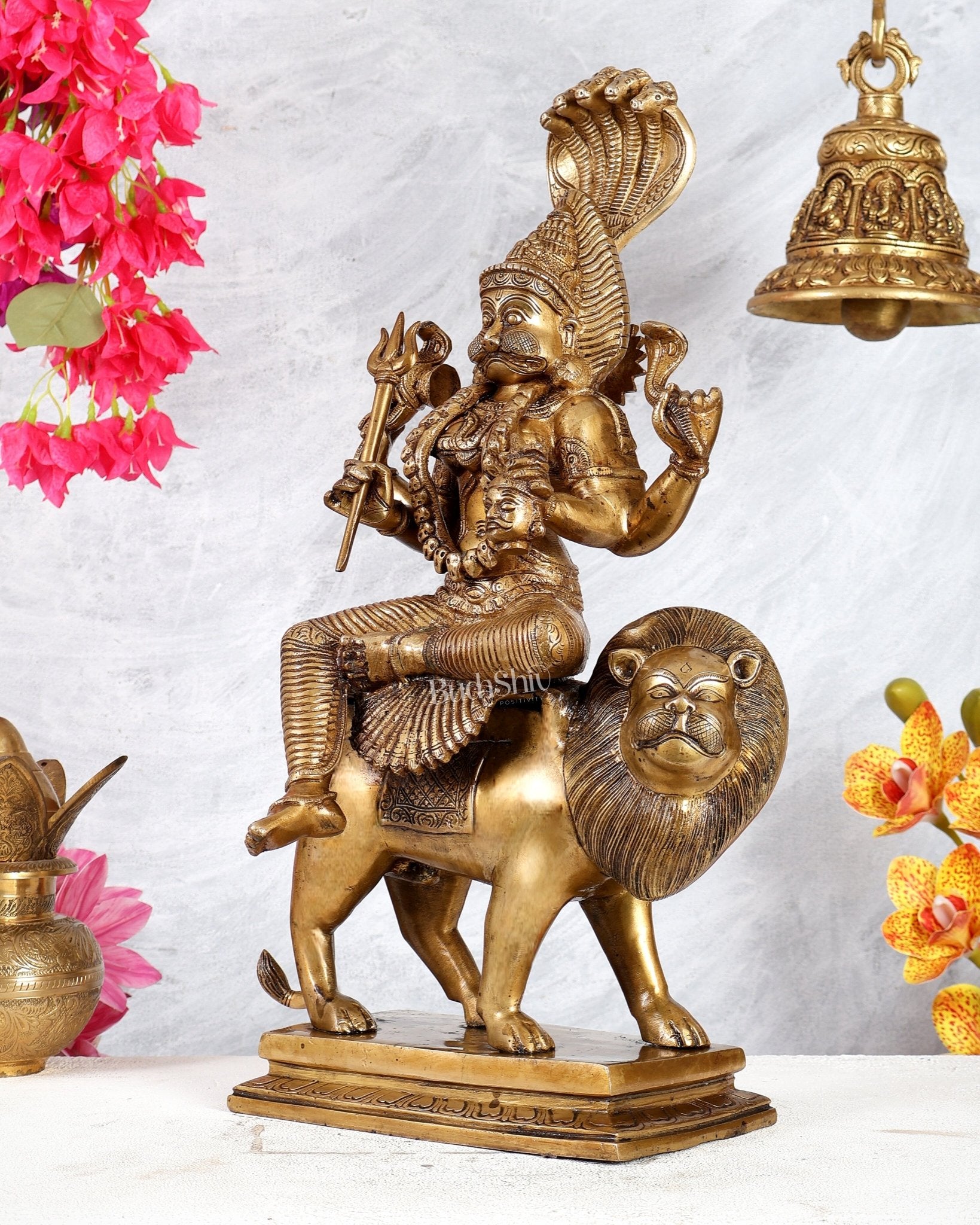 Pure Brass Pratyangira Devi Bhadrakali Statue - 19 inch antique tone - Budhshiv.com