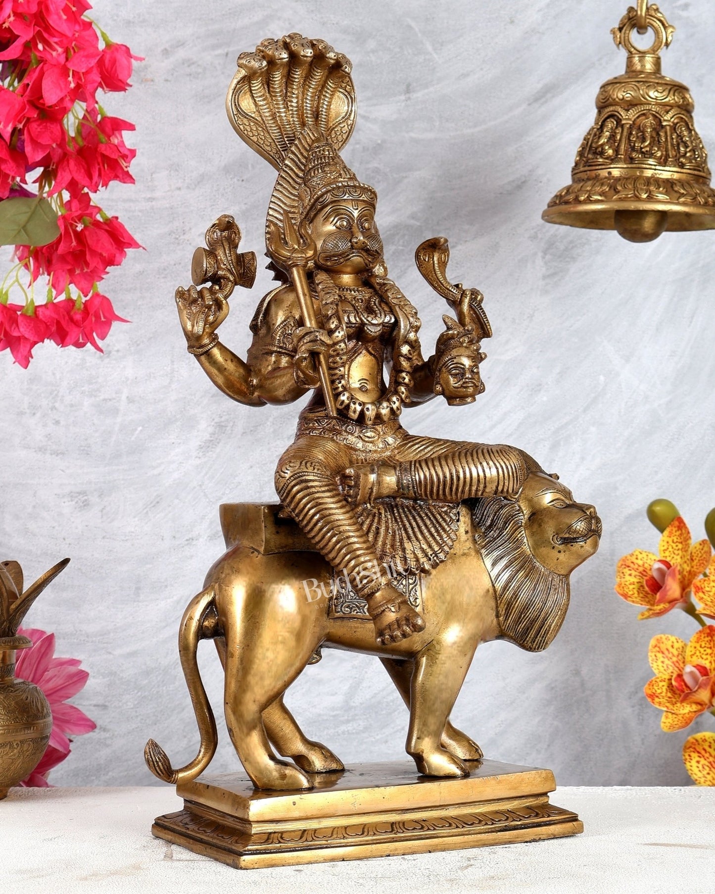 Pure Brass Pratyangira Devi Bhadrakali Statue - 19 inch antique tone - Budhshiv.com