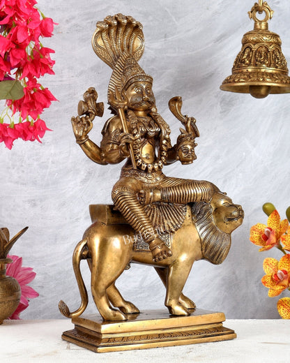 Pure Brass Pratyangira Devi Bhadrakali Statue - 19 inch antique tone - Budhshiv.com