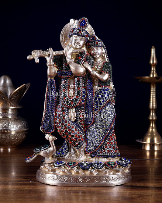 Pure Brass Radha Krishna Idol 10.5 inch jewellery work - Budhshiv.com
