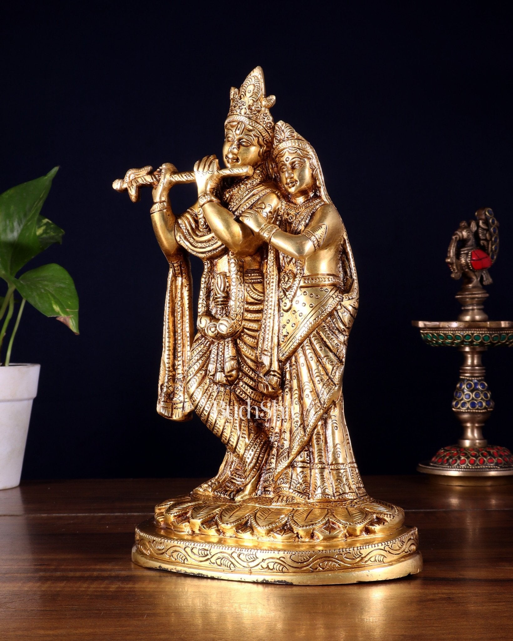 Pure Brass Radha Krishna Idol – 10.5 Inch - Budhshiv.com