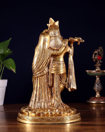 Pure Brass Radha Krishna Idol – 10.5 Inch - Budhshiv.com