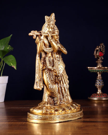 Pure Brass Radha Krishna Idol – 10.5 Inch - Budhshiv.com