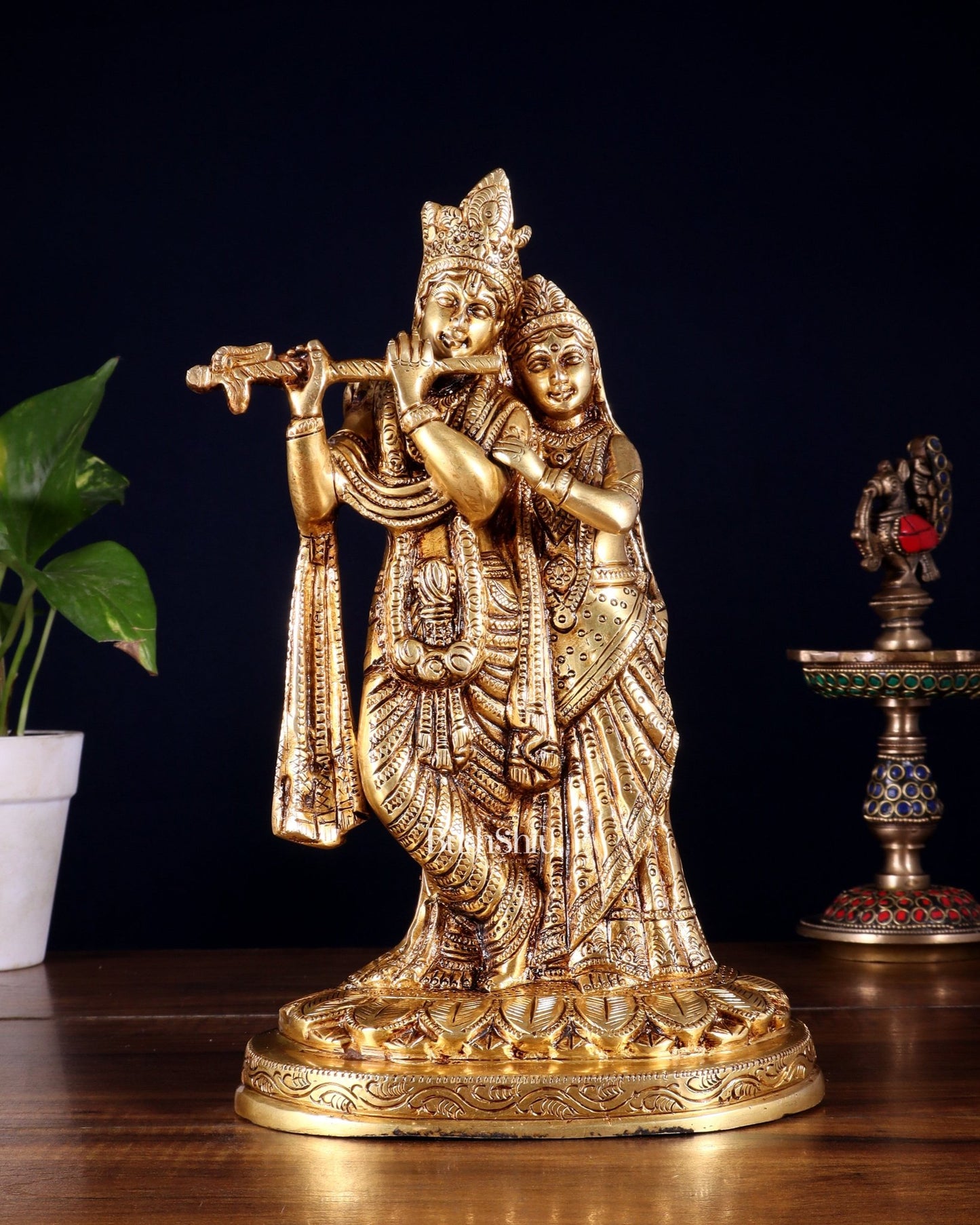 Pure Brass Radha Krishna Idol – 10.5 Inch - Budhshiv.com