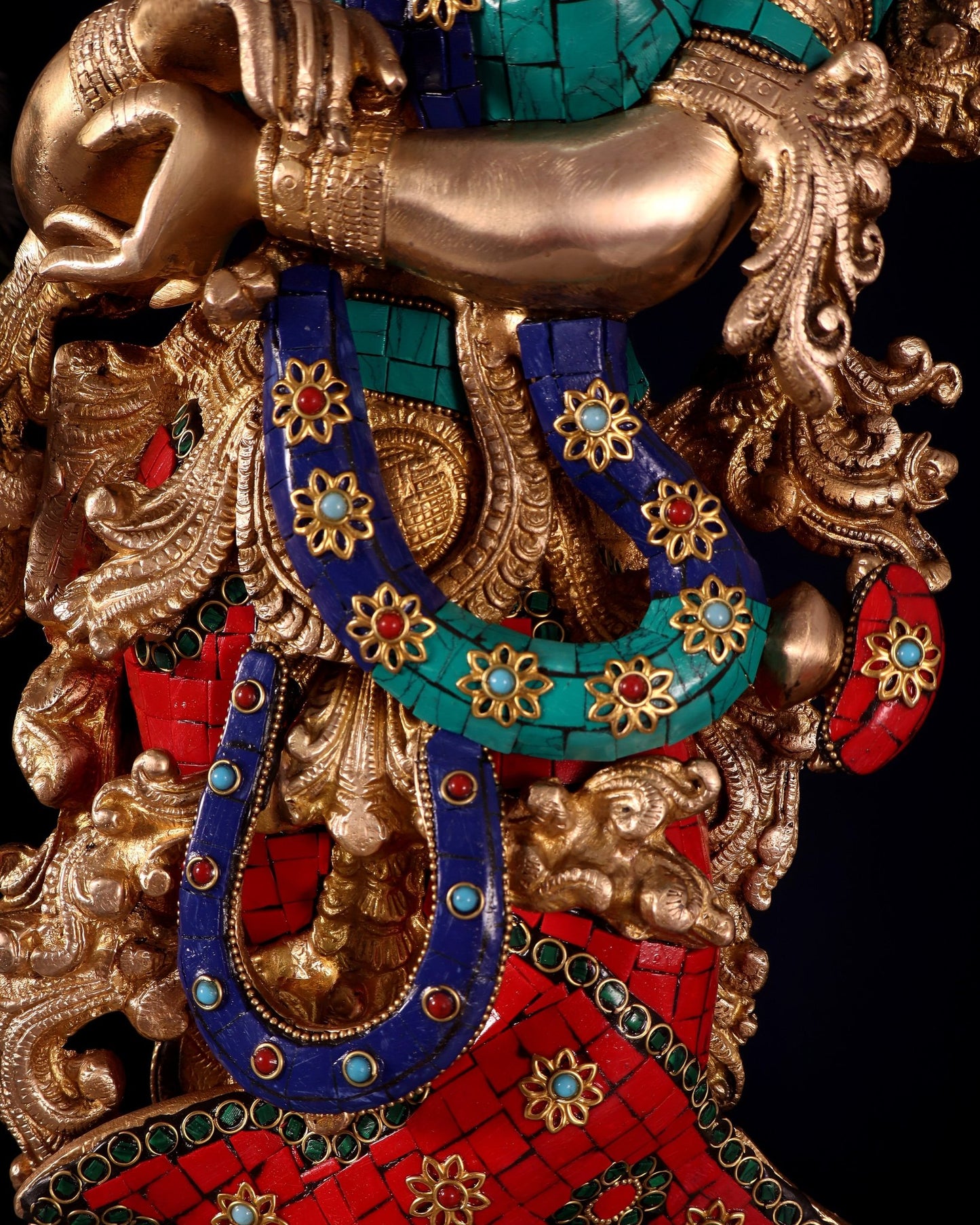 Pure Brass Radha Krishna Idol with Peacocks | Meenakari Stonework | 29 Inches - Budhshiv.com