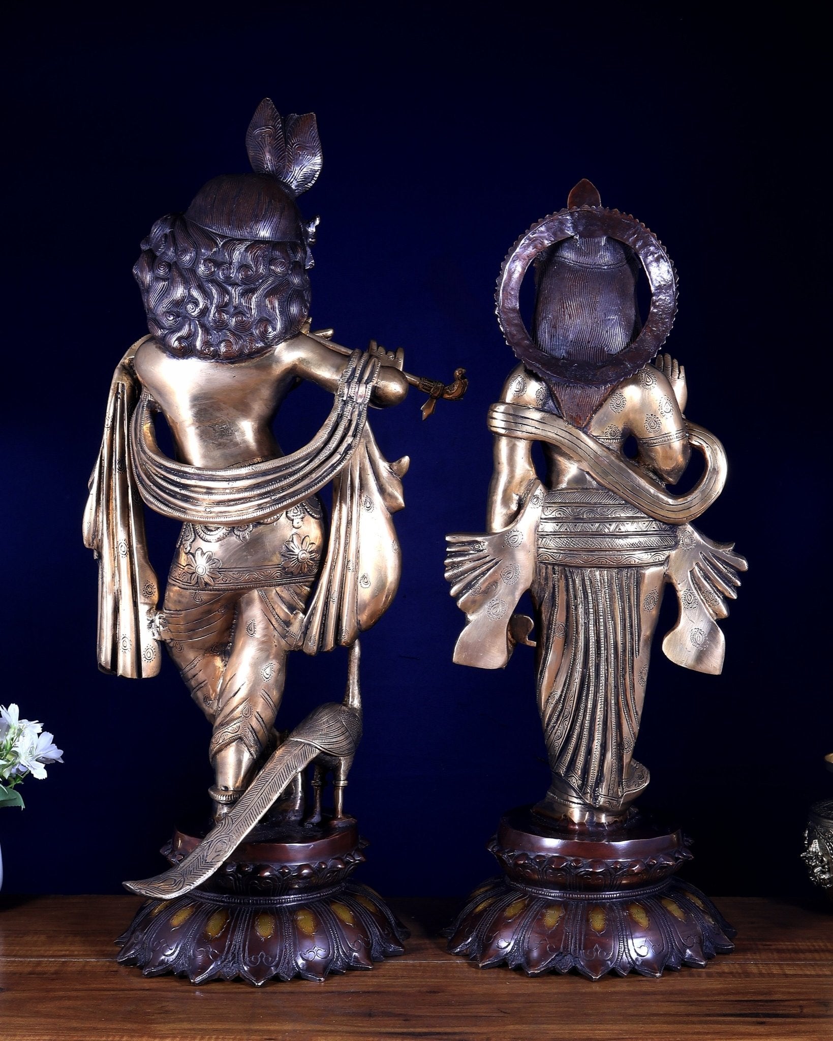 Pure Brass Radha Krishna idols 27 inch three tone - Budhshiv.com