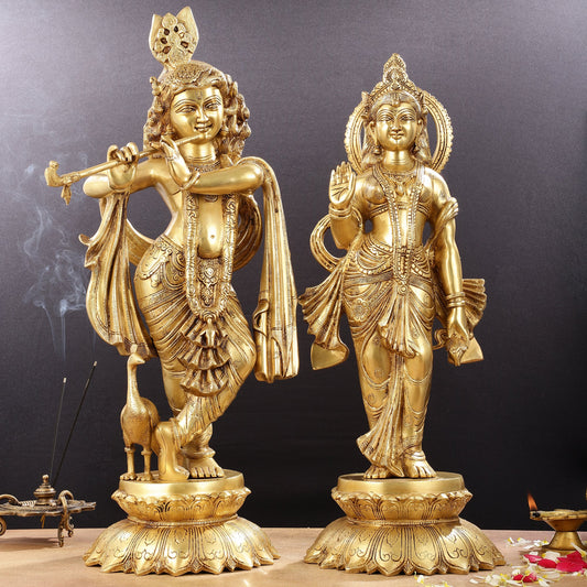 Pure Brass Radha Krishna idols 27 inch - Budhshiv.com