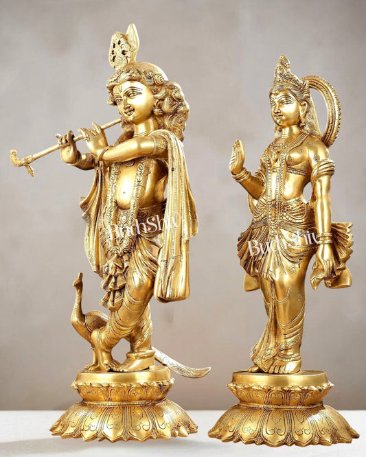 Pure Brass Radha Krishna idols 27 inch - Budhshiv.com
