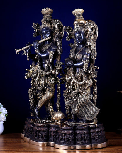 Pure Brass Radha Krishna Sculpture | 29" Black Edition, 40 kg - Budhshiv.com