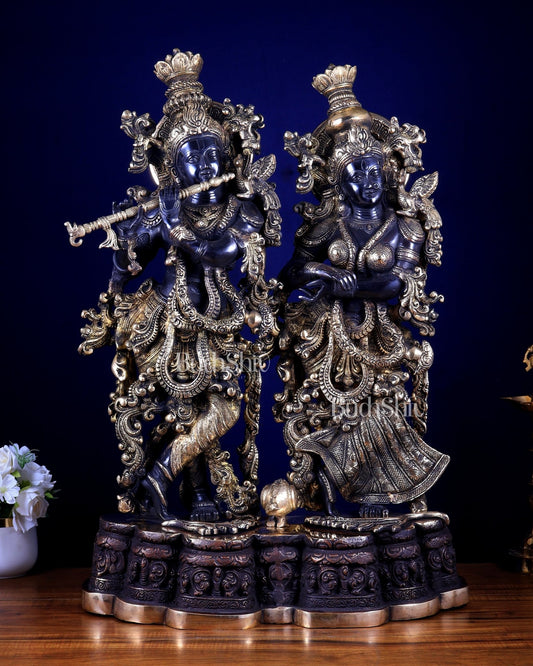 Pure Brass Radha Krishna Sculpture | 29" Black Edition, 40 kg - Budhshiv.com