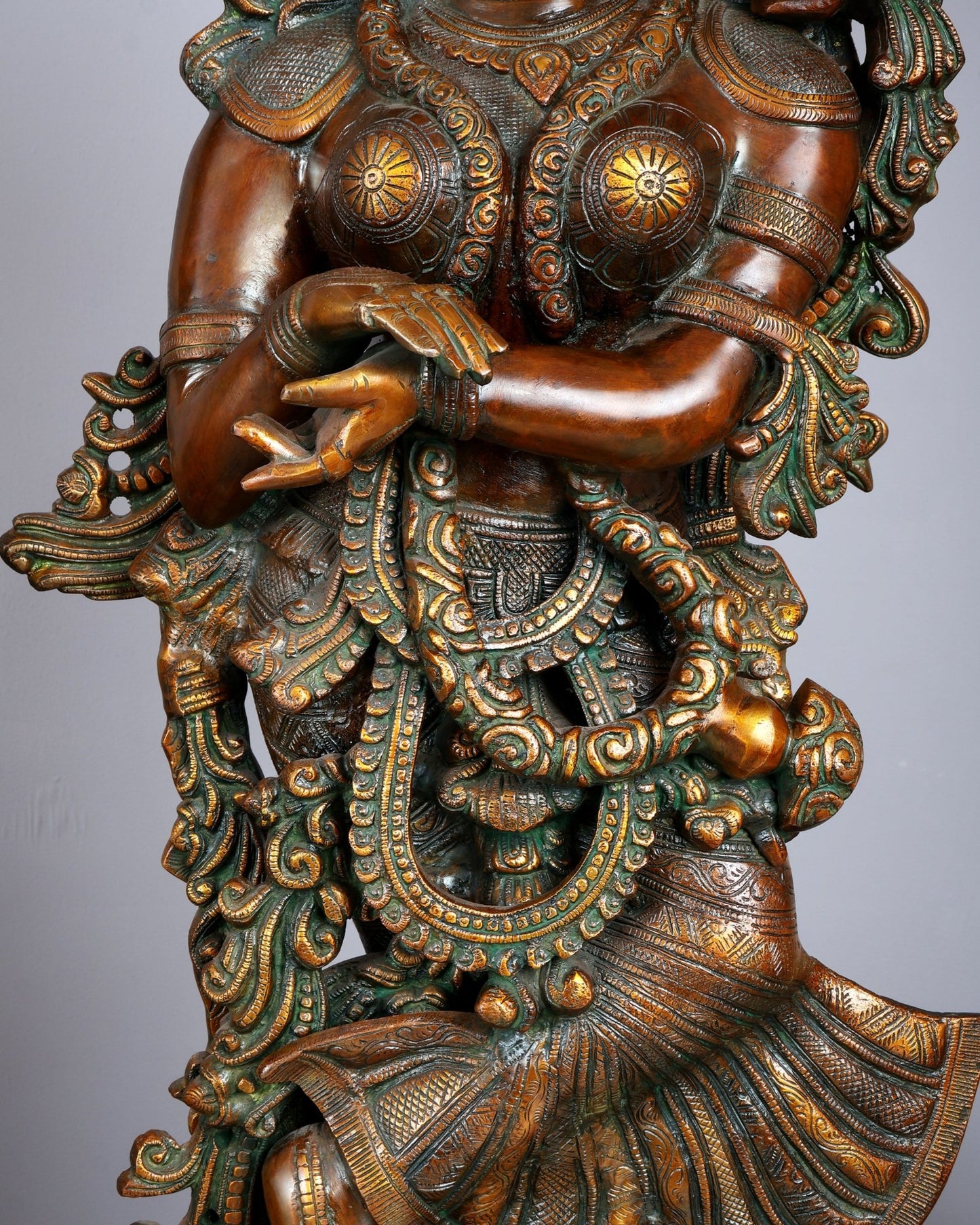 Pure Brass Radha Krishna Sculptures – Chola Style (Large Pair) 36" - Budhshiv.com