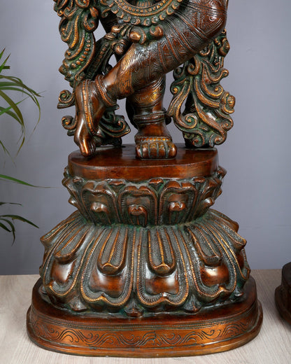 Pure Brass Radha Krishna Sculptures – Chola Style (Large Pair) 36" - Budhshiv.com